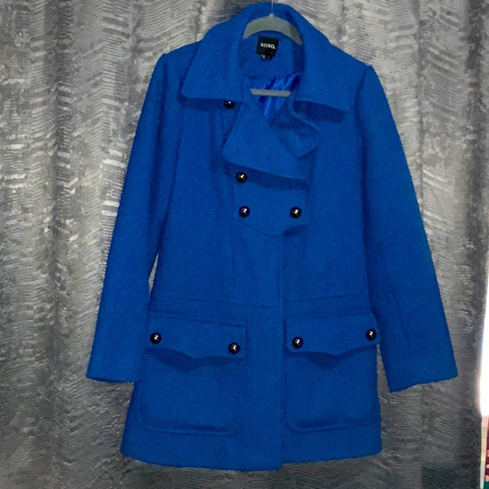 Dress coat, royal blue,XOXO size L,(polyester,wool,cotton)